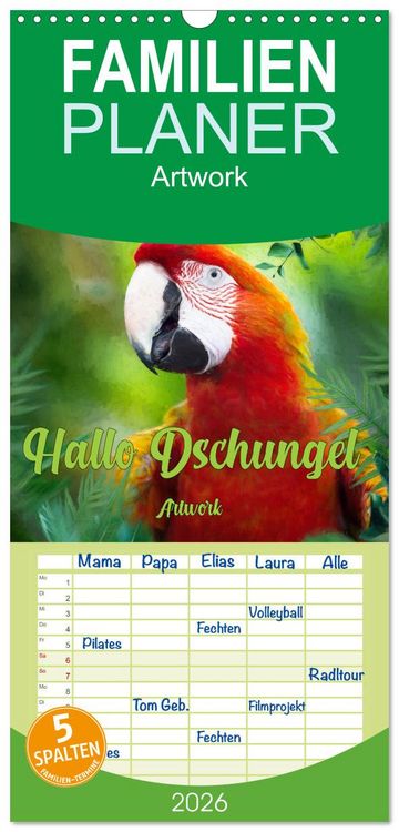 Produktbild: Familienplaner 2026 - Hallo Dschungel - Artwork mit 5 Spalten (Wandkalender, 21 x 45 cm) CALVENDO