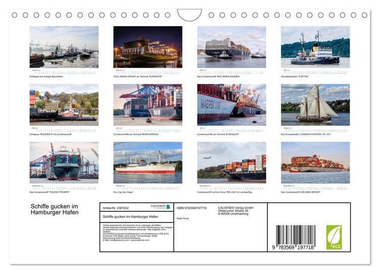 Produktbild: Schiffe gucken im Hamburger Hafen (Wandkalender 2027 DIN A4 quer), CALVENDO Monatskalender