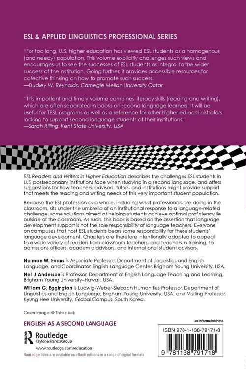 Produktbild: ESL Readers and Writers in Higher Education
