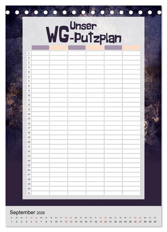 Produktbild: Gothic WG-Putzplan & Kalender 2026 (Tischkalender 2026 DIN A5 hoch), CALVENDO Monatskalender
