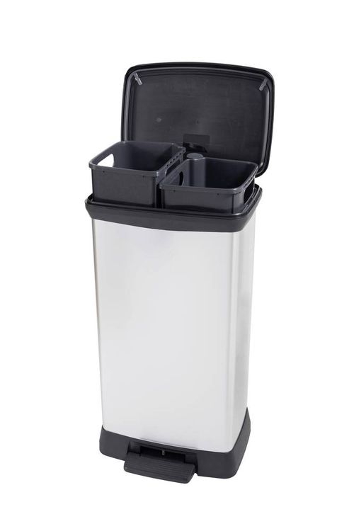 Produktbild: Curver Deco bin metalics 254620 M&uuml;lleimer 46 l (B x H x T) 407 x 749 x 307 mm Silber, Schwarz 1 St.