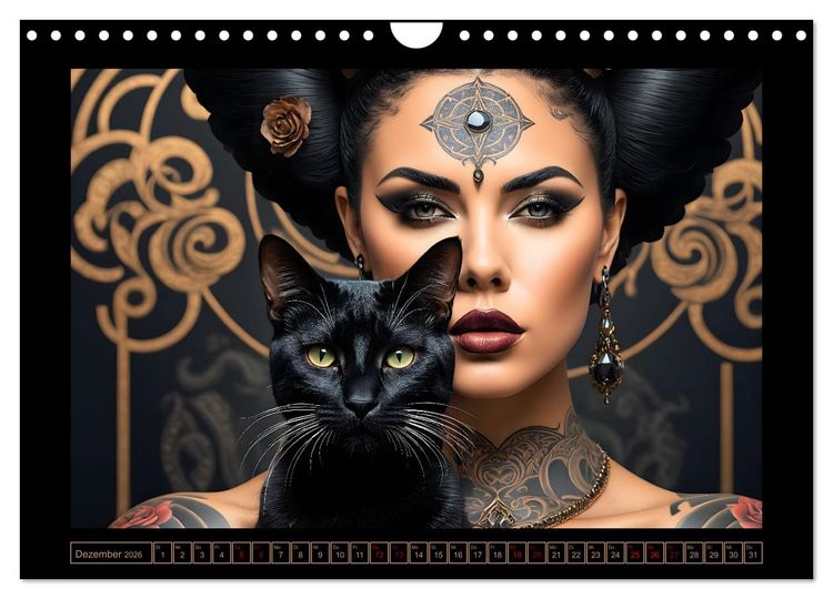 Produktbild: Geheimnisvolle Katzenfrauen (Wandkalender 2026 DIN A4 quer), CALVENDO Monatskalender