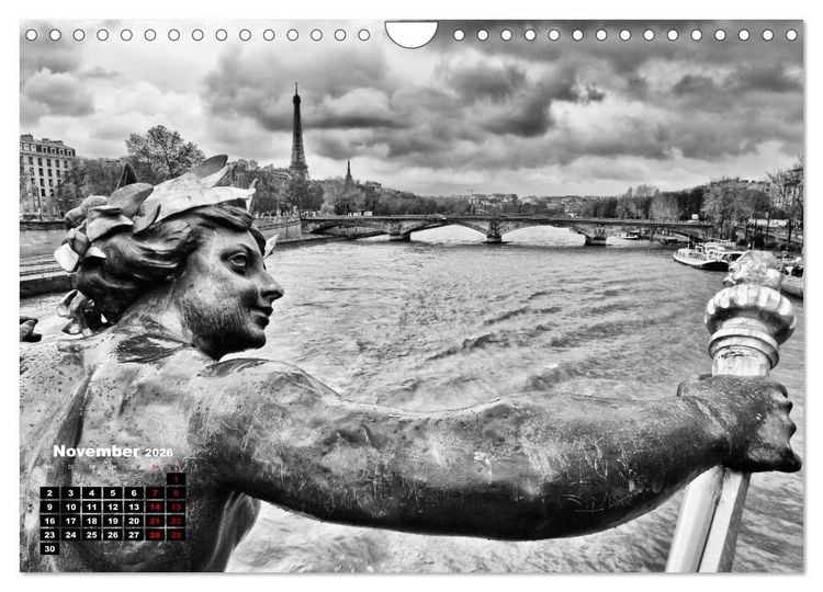 Produktbild: Paris-Impressionen in Schwarz-Wei&szlig; (Wandkalender 2026 DIN A4 quer), CALVENDO Monatskalender