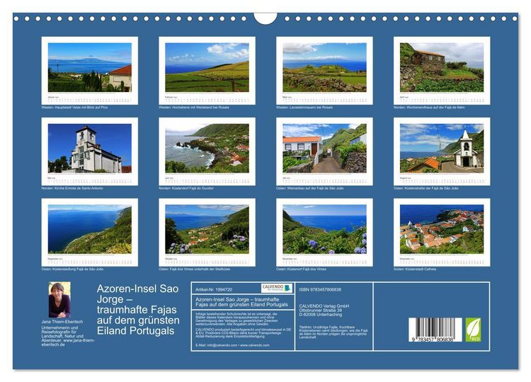 Produktbild: Azoren-Insel Sao Jorge &ndash; traumhafte Fajas auf dem gr&uuml;nsten Eiland Portugals (Wandkalender 2026 DIN A3 quer), CALVENDO Monatskalender