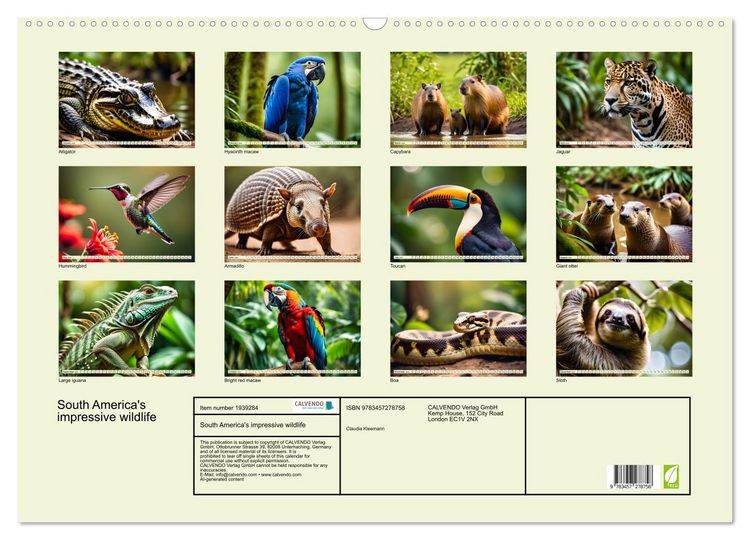 Produktbild: South America's impressive wildlife (Wall Calendar 2026 DIN A2 landscape), CALVENDO 12 Month Wall Calendar