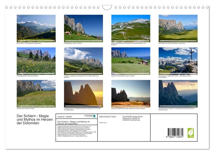 Produktbild: Der Schlern - Magie und Mythos im Herzen der Dolomiten (Wandkalender 2026 DIN A3 quer), CALVENDO Monatskalender