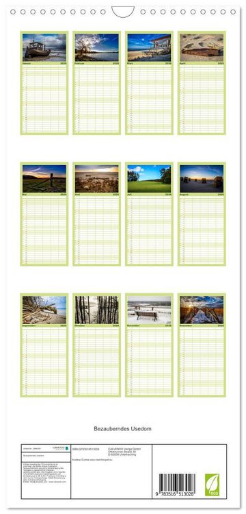 Produktbild: Familienplaner 2026 - Bezauberndes Usedom mit 5 Spalten (Wandkalender, 21 x 45 cm) CALVENDO