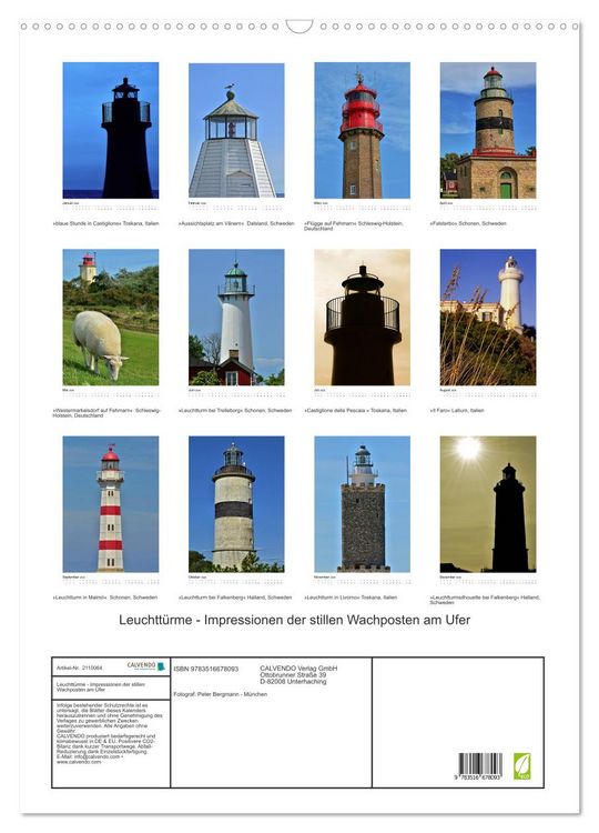 Produktbild: Leuchtt&uuml;rme - Impressionen der stillen Wachposten am Ufer (Wandkalender 2026 DIN A2 hoch), CALVENDO Monatskalender
