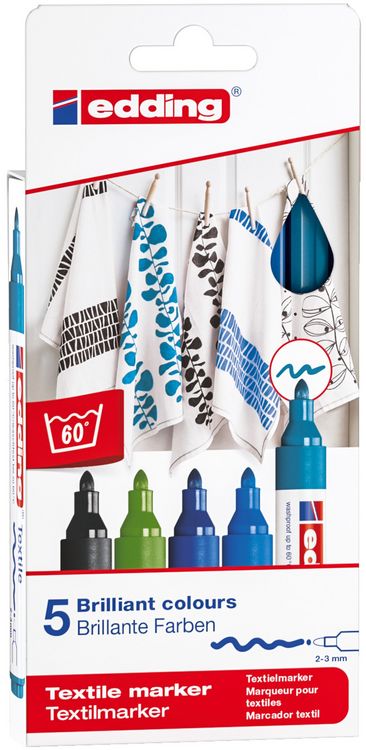 Produktbild: edding 4500 Textilmarker, 2-3mm, 5er Set kalte Farben
