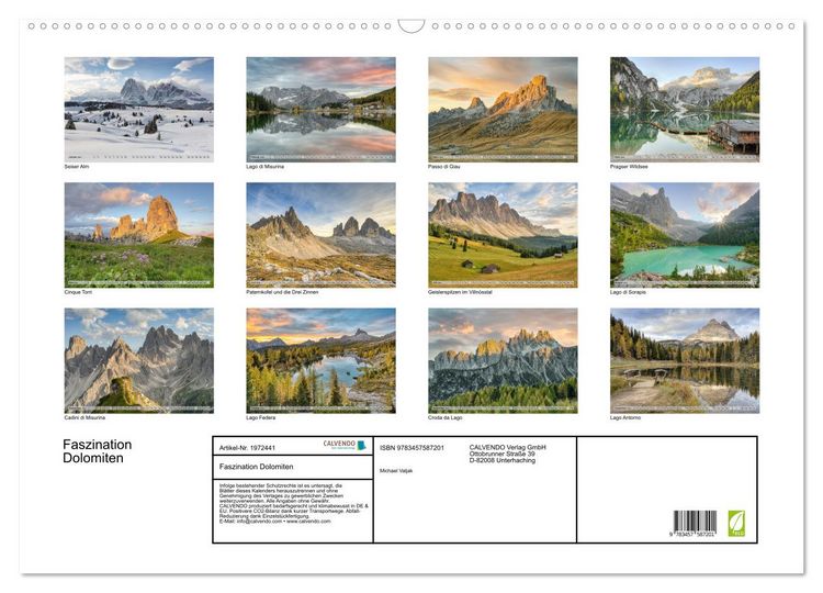 Produktbild: Faszination Dolomiten (Wandkalender 2026 DIN A2 quer), CALVENDO Monatskalender