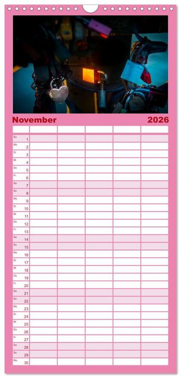 Produktbild: Familienplaner 2026 - Liebesschl&ouml;sser, Ich liebe Dich mit 5 Spalten (Wandkalender, 21 x 45 cm) CALVENDO