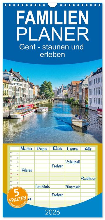 Produktbild: Familienplaner 2026 - Gent - staunen und erleben mit 5 Spalten (Wandkalender, 21 x 45 cm) CALVENDO