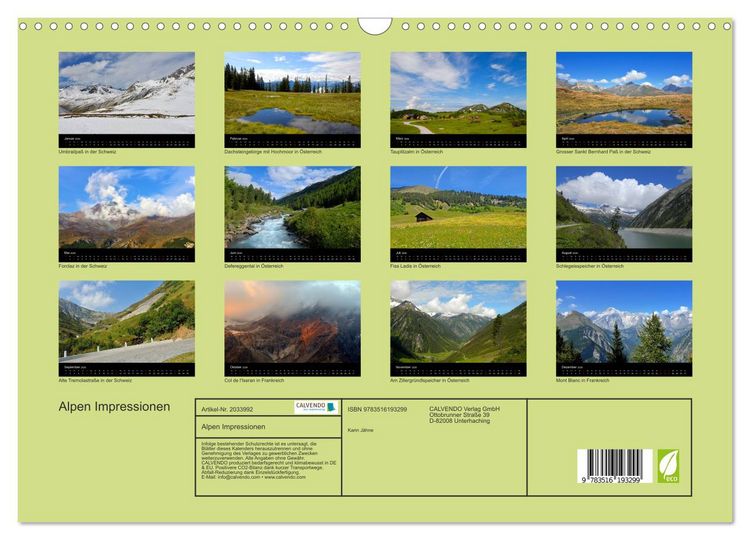 Produktbild: Alpen Impressionen (Wandkalender 2026 DIN A3 quer), CALVENDO Monatskalender