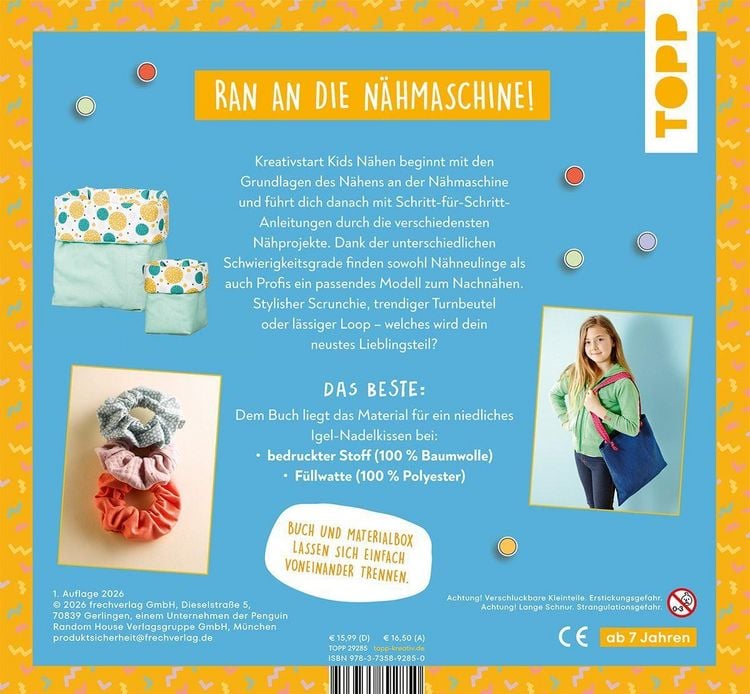 Produktbild: Kreativstart Kids N&auml;hen. Anleitungsbuch und Material