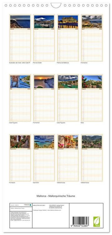 Produktbild: Familienplaner 2026 - Mallorca - Mallorquinische Tr&auml;ume mit 5 Spalten (Wandkalender, 21 x 45 cm) CALVENDO