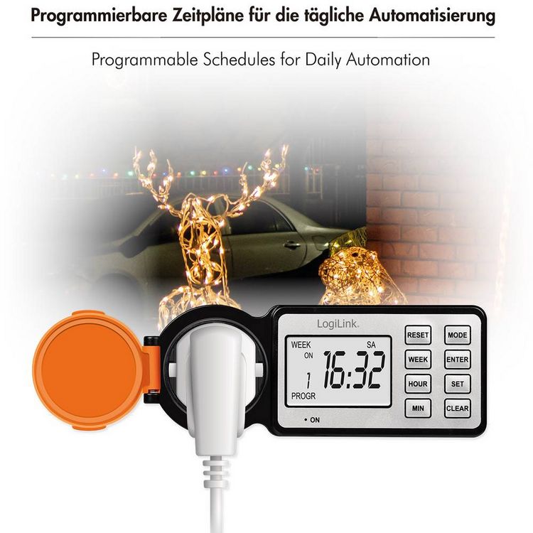Produktbild: LogiLink ET0016 Zeitschaltuhr digital IP44 Countdown-Funktion, EIN/AUS-Programm, Timer-Funktion