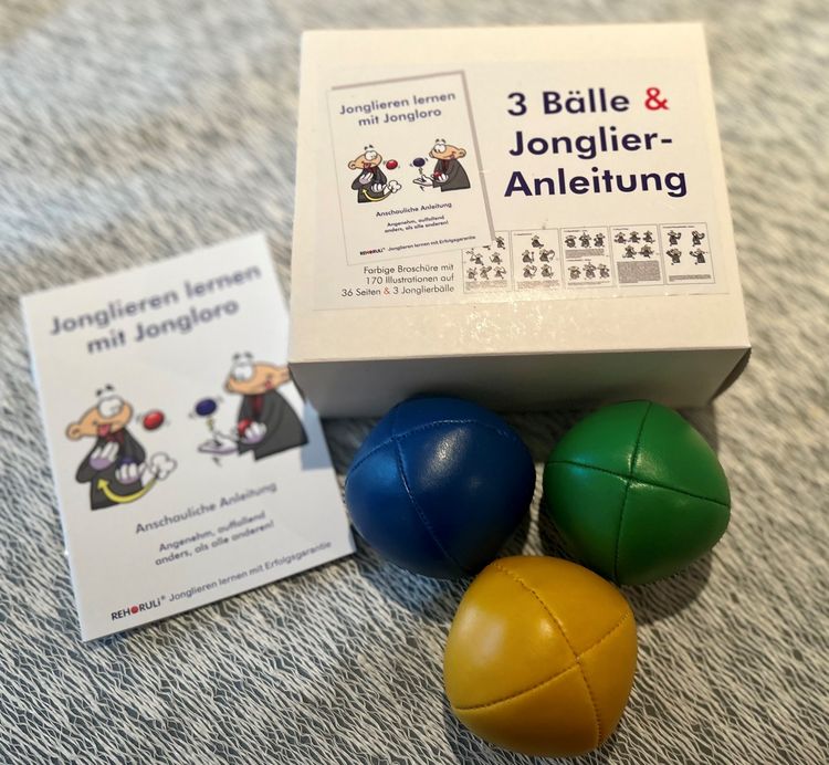 Produktbild: 3 B&auml;lle & Jonglier-Anleitung (blau, gr&uuml;n, gelb)