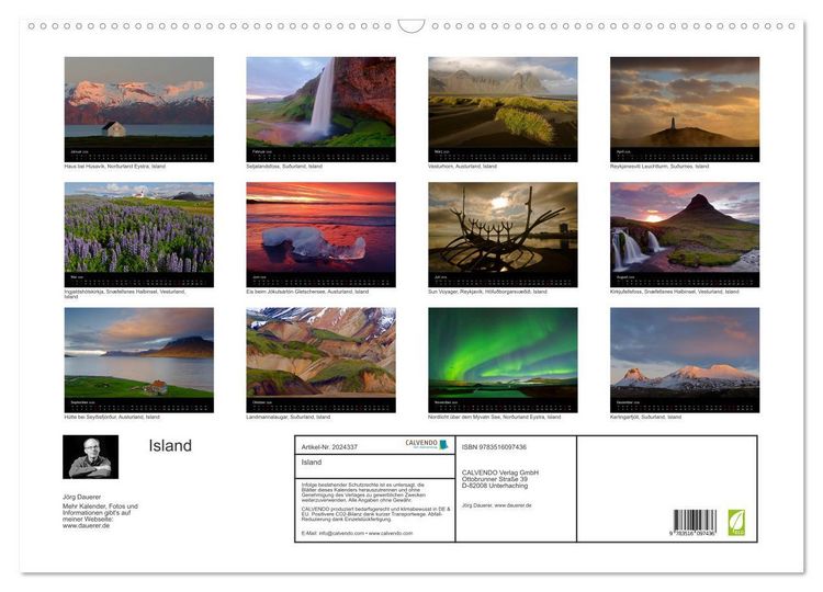 Produktbild: Island (Wandkalender 2026 DIN A2 quer), CALVENDO Monatskalender