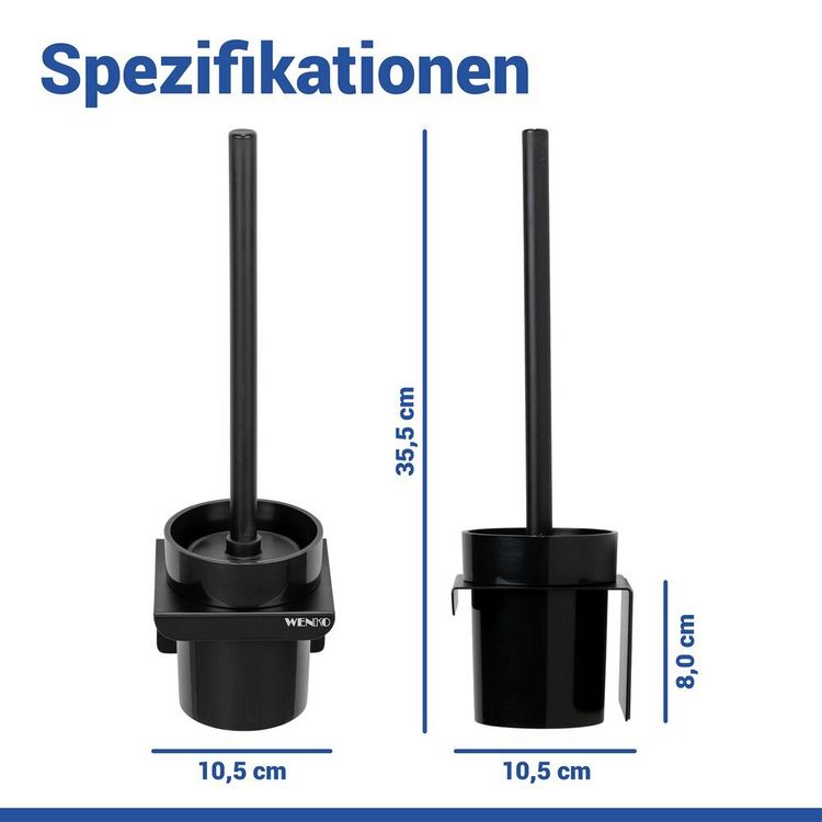 Produktbild: Turbo-Loc&reg; WC-Garnitur Mod. Lizan Schwarz, mit Silikon-B&uuml;rstenkopf, Befestigen ohne Bohren
