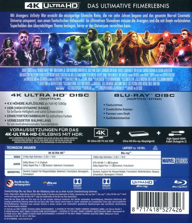 Produktbild: Marvel's The Avengers - Infinity War (4K Ultra HD) (+ Blu-ray 2D)