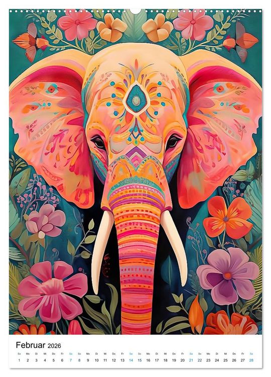 Produktbild: Farbenfrohe Elefanten (Wandkalender 2026 DIN A2 hoch), CALVENDO Monatskalender