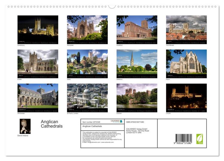 Produktbild: Anglican Cathedrals (High Quality Premium Wall Calendar 2026 DIN A2 landscape),CALVENDO 12 Month Wall Calendar