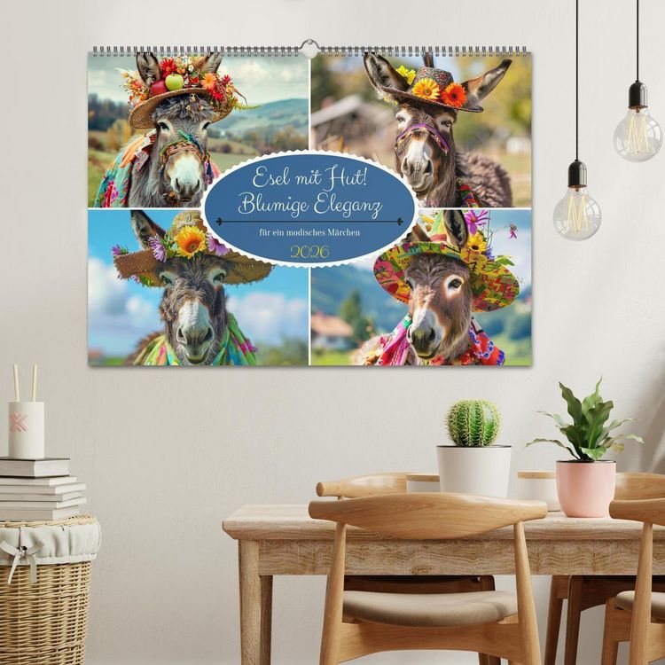 Produktbild: Esel mit Hut! Blumige Eleganz f&uuml;r ein modisches M&auml;rchen (Wandkalender 2026 DIN A2 quer), CALVENDO Monatskalender