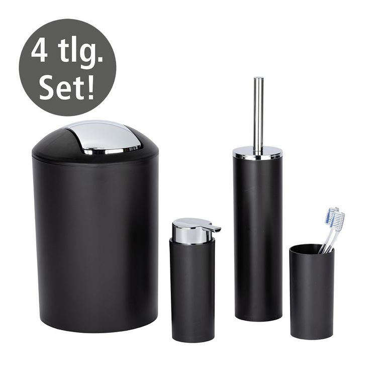 Produktbild: Badezimmer Set Mod. Calvo schwarz matt, 4 tlg., Seifenspender, Zahnputzbecher, Toilettenb&uuml;rste &