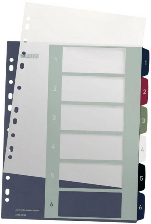 Produktbild: Leitz 1236 Style Register DIN A4 1-6 Polypropylen Mehrfarbig 6 Registerblätter extrabreit, PC-beschriftbar 1236-00-00
