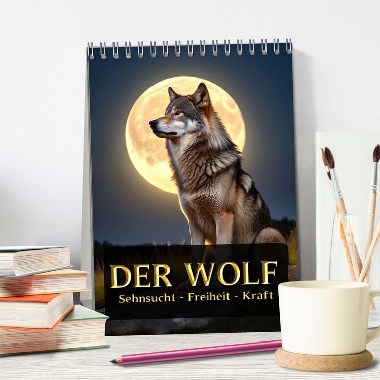 Produktbild: Der Wolf - Sehnsucht Freiheit Kraft (Tischkalender 2026 DIN A5 hoch), CALVENDO Monatskalender