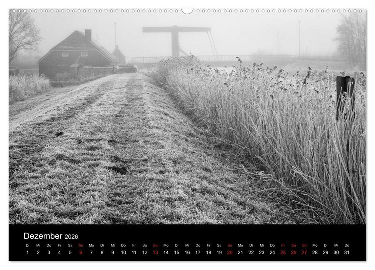 Produktbild: Ost-Friesische Schwarz-Wei&szlig;-Ansichten (Wandkalender 2026 DIN A2 quer), CALVENDO Monatskalender