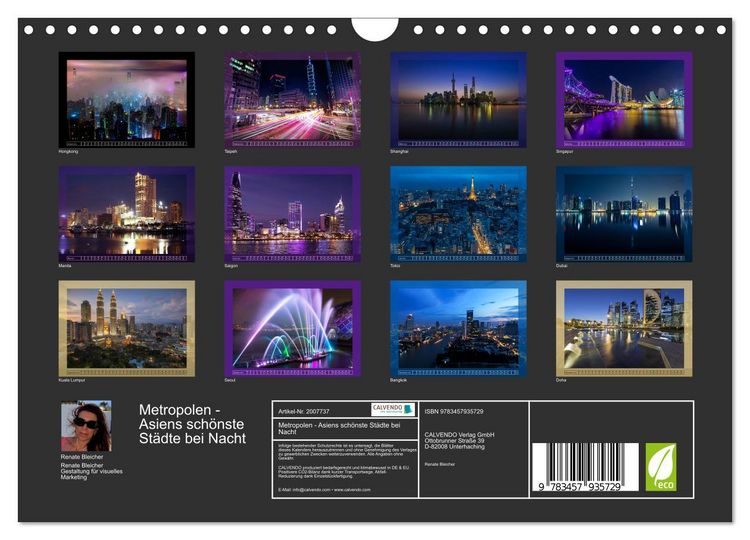 Produktbild: Metropolen - Asiens sch&ouml;nste St&auml;dte bei Nacht (Wandkalender 2026 DIN A4 quer), CALVENDO Monatskalender