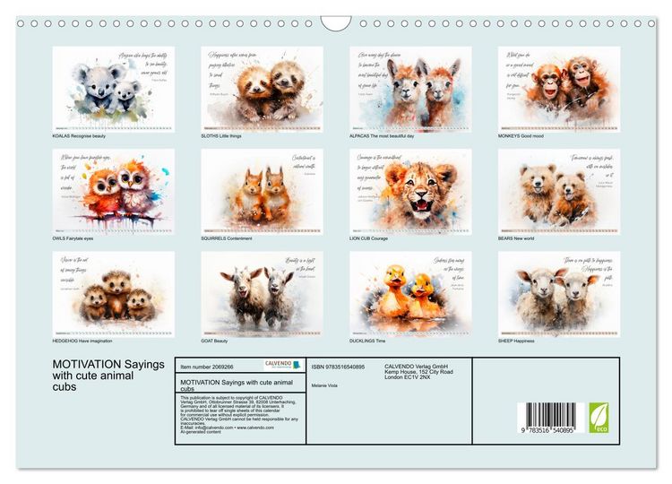 Produktbild: MOTIVATION Sayings with cute animal cubs (Wall Calendar 2026 DIN A3 landscape), CALVENDO 12 Month Wall Calendar