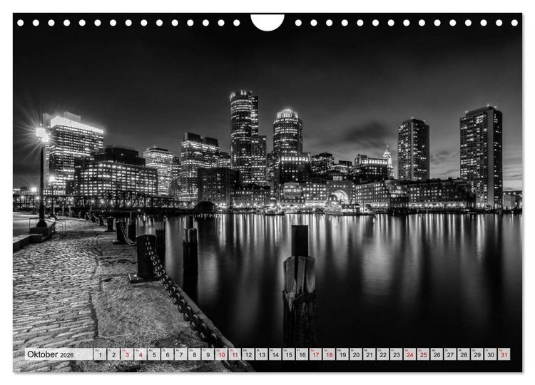 Produktbild: BOSTON Monochrome Stadtansichten (Wandkalender 2026 DIN A4 quer), CALVENDO Monatskalender