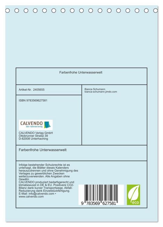 Produktbild: Farbenfrohe Unterwasserwelt (Tischkalender 2027 DIN A5 hoch), CALVENDO Monatskalender