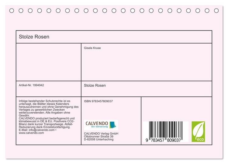Produktbild: Stolze Rosen (Tischkalender 2026 DIN A5 quer), CALVENDO Monatskalender