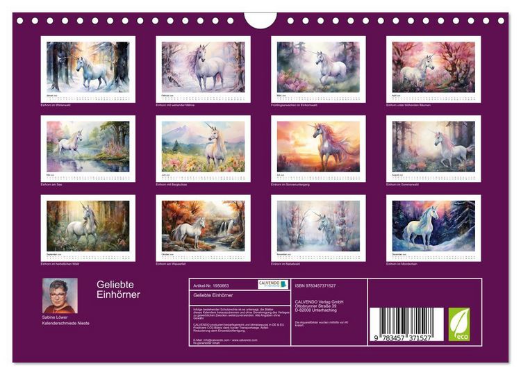 Produktbild: Geliebte Einh&ouml;rner (Wandkalender 2026 DIN A4 quer), CALVENDO Monatskalender