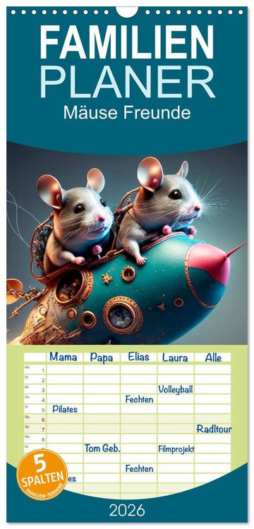 Produktbild: Familienplaner 2026 - M&auml;use Freunde mit 5 Spalten (Wandkalender, 21 x 45 cm) CALVENDO