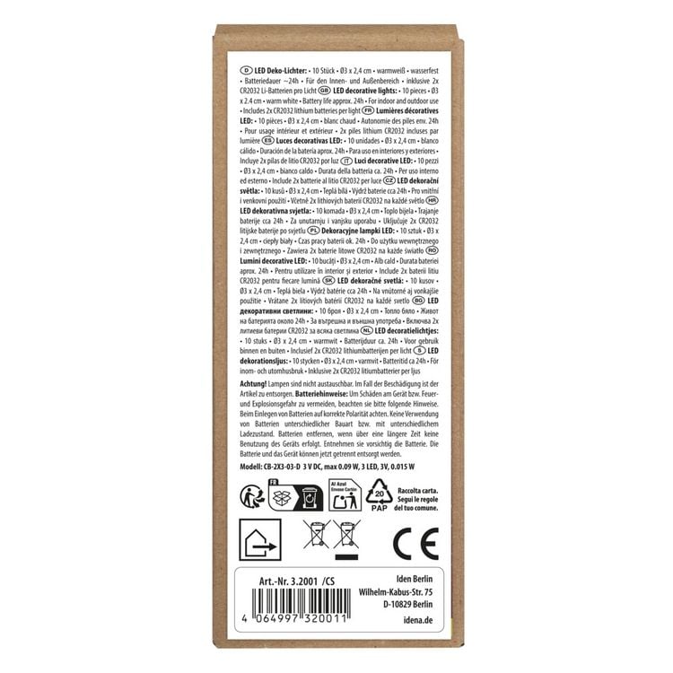 Produktbild: Idena Deko Lichter 3 LED warmwei&szlig; wasserfest silber &Oslash;3x2,4cm 10 St&uuml;ck Teelichter batteriebetrieben