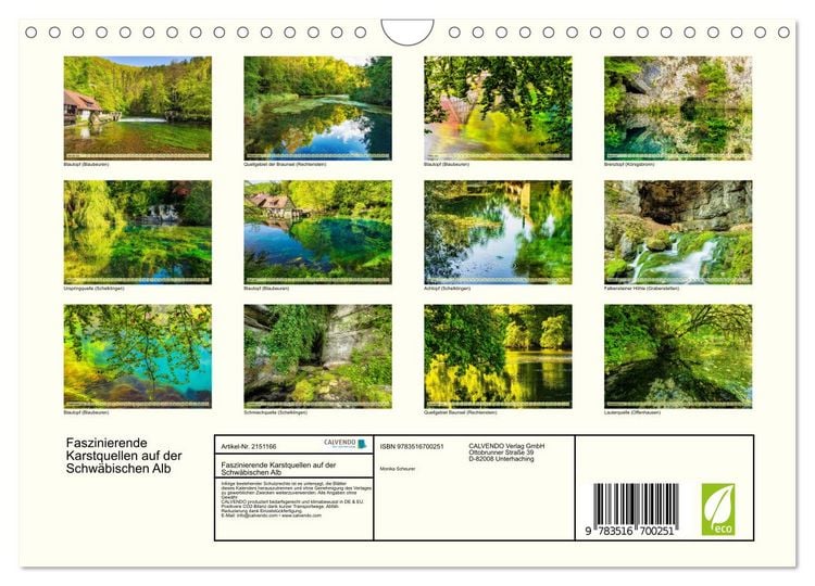 Produktbild: Faszinierende Karstquellen auf der Schw&auml;bischen Alb (Wandkalender 2026 DIN A4 quer), CALVENDO Monatskalender