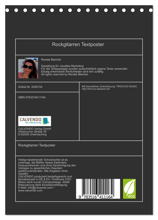 Produktbild: Rockgitarren Textposter (Tischkalender 2026 DIN A5 hoch), CALVENDO Monatskalender