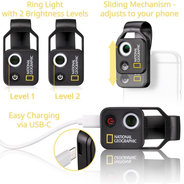 Produktbild: National Geographic 9118500 - Handy-Mikroskop 200x mit 200-facher Vergr&ouml;&szlig;erung, CPL-Filter und 2-stufiger Beleuchtung