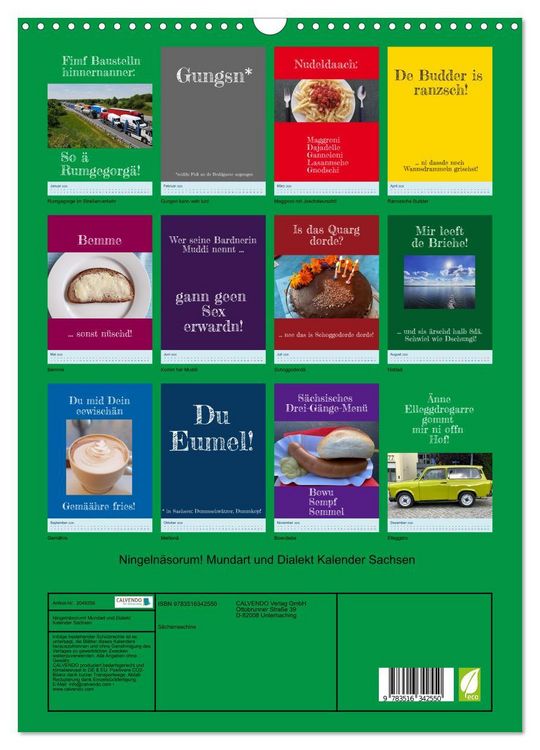 Produktbild: Ningeln&auml;sorum! Mundart und Dialekt Kalender Sachsen (Wandkalender 2026 DIN A3 hoch), CALVENDO Monatskalender