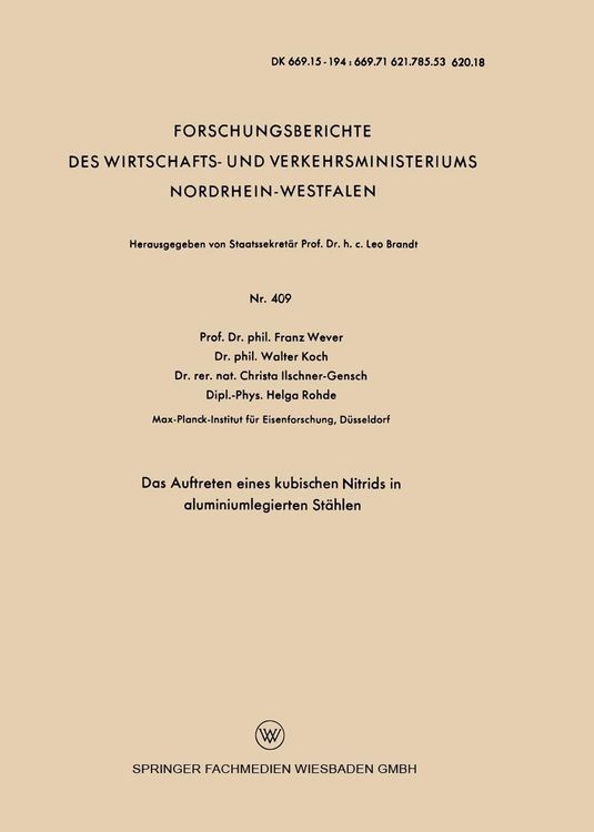 Produktbild: Das Auftreten eines kubischen Nitrids in aluminiumlegierten St&auml;hlen