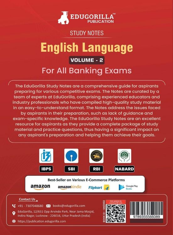 Produktbild: English Language (Vol 2) Topicwise Notes for All Banking Related Exams | A Complete Preparation Book for All Your Banking Exams with Solved MCQs | IBP