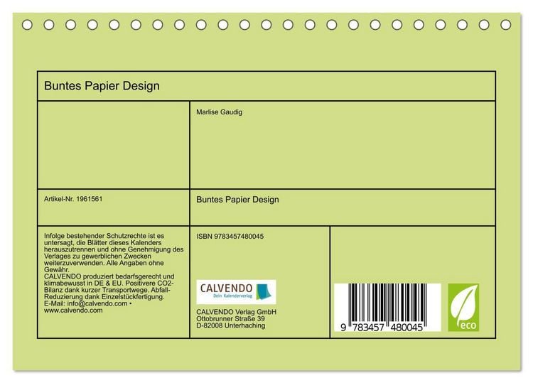Produktbild: Buntes Papier Design (Tischkalender 2026 DIN A5 quer), CALVENDO Monatskalender