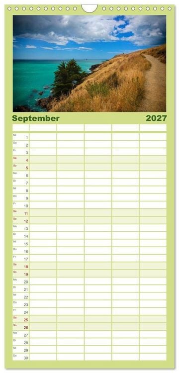 Produktbild: Familienplaner 2027 - Traumhafte Wege - Unterwegs auf Neuseelands S&uuml;dinsel mit 5 Spalten (Wandkalender, 21 x 45 cm) CALVENDO