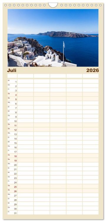 Produktbild: Familienplaner 2026 - Santorini - K&ouml;nigin der Kykladen mit 5 Spalten (Wandkalender, 21 x 45 cm) CALVENDO