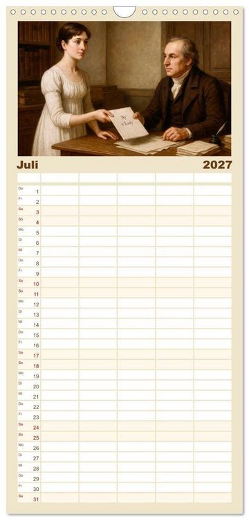 Produktbild: Familienplaner 2027 - Jane Austen mit 5 Spalten (Wandkalender, 21 x 45 cm) CALVENDO