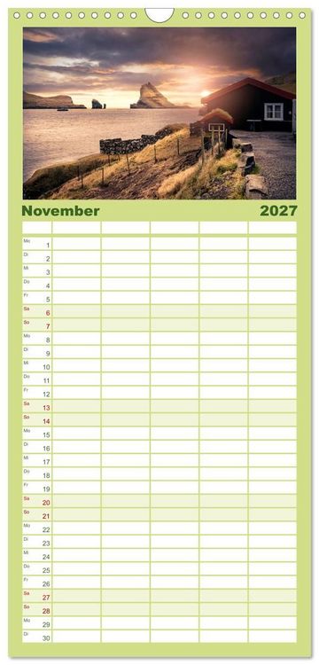 Produktbild: Familienplaner 2027 - F&Auml;R&Ouml;ER INSELN - Herbstlichter mit 5 Spalten (Wandkalender, 21 x 45 cm) CALVENDO